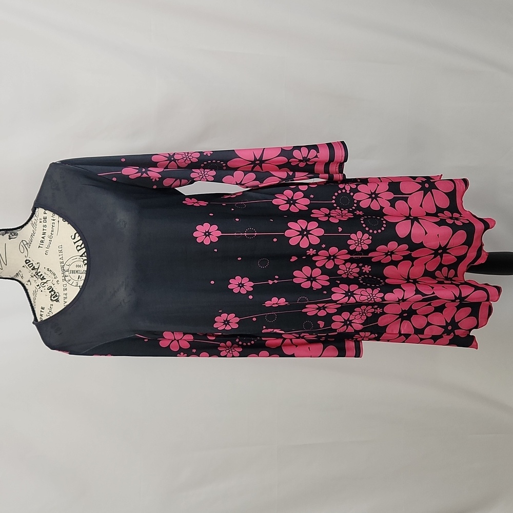 R&B Black and Pink Floral Lightweight Casual Dress, XL